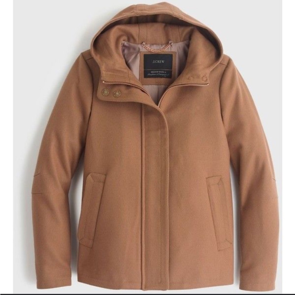 EUC J. CREW Melton Wool Hooded Coat Womens sz 0 Brown Manifattura Di Carmignano